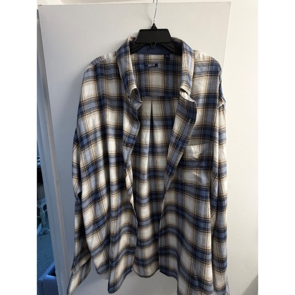 Izod Other - IZOD Mens Flannel Shirt 3XLT Blue Tan Plaid Long Sleeve Button Down Tall